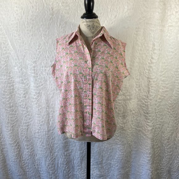 Vintage 70's button up shirt All over mini Floral print BoHo Hippie Sleeveless - Picture 5 of 5